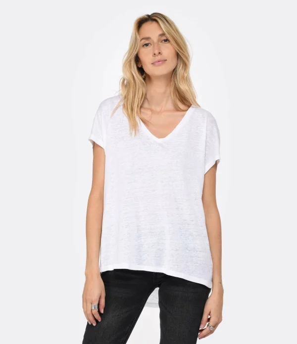 grossiste MAJESTIC FILATURES Tee-shirt Col V Lin Blanc 4