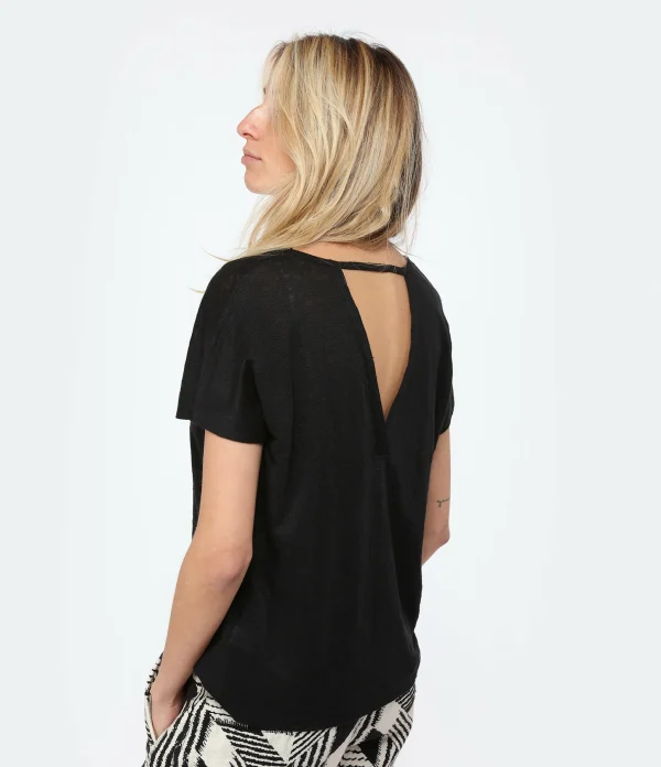 Prix très abordable MAJESTIC FILATURES Tee-shirt Col Rond Lin Noir 5