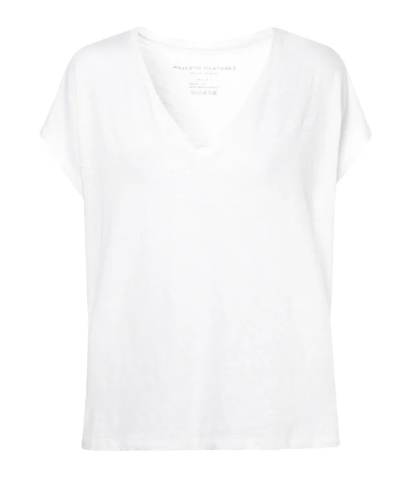 grossiste MAJESTIC FILATURES Tee-shirt Col V Lin Blanc 1