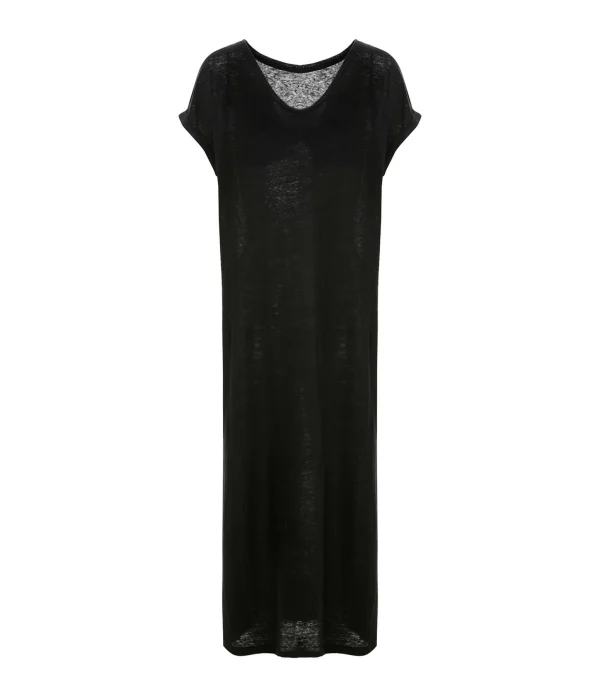 livraison la plus rapide MAJESTIC FILATURES Robe Longue Lin Noir 1