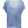 prix de gros MAJESTIC FILATURES Tee-shirt Col V Lin Océan 19