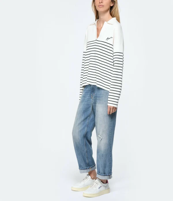 Maison Labiche Pull Mondovie Amour Coton Blanc Marine à prix réduits 6