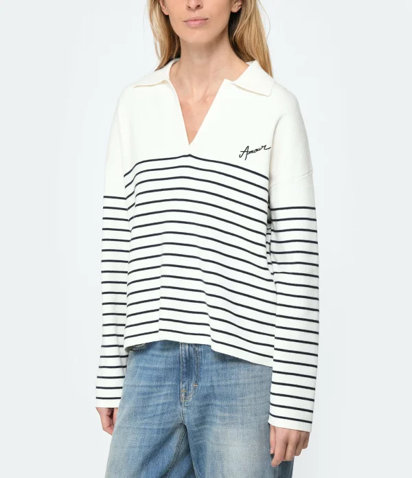 Maison Labiche Pull Mondovie Amour Coton Blanc Marine à prix réduits 4