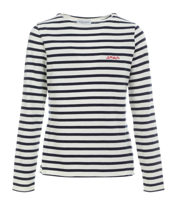 offre spéciale Maison Labiche Tee-shirt Amour Coton Biologique Ivoire Bleu Navy 1