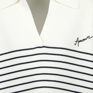 Maison Labiche Pull Mondovie Amour Coton Blanc Marine à prix réduits 9