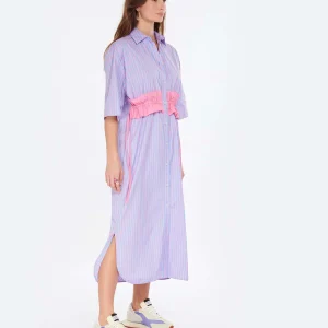 MSGM Robe Coton Bleu Rayures luxe soldes 10