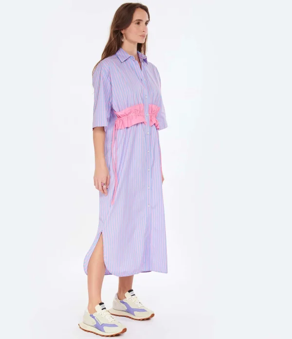 MSGM Robe Coton Bleu Rayures luxe soldes 4