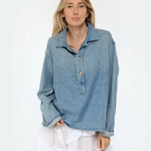 NILI LOTAN Blouse Harper Denim Bleu Délavé Retour gratuit en magasin. 11