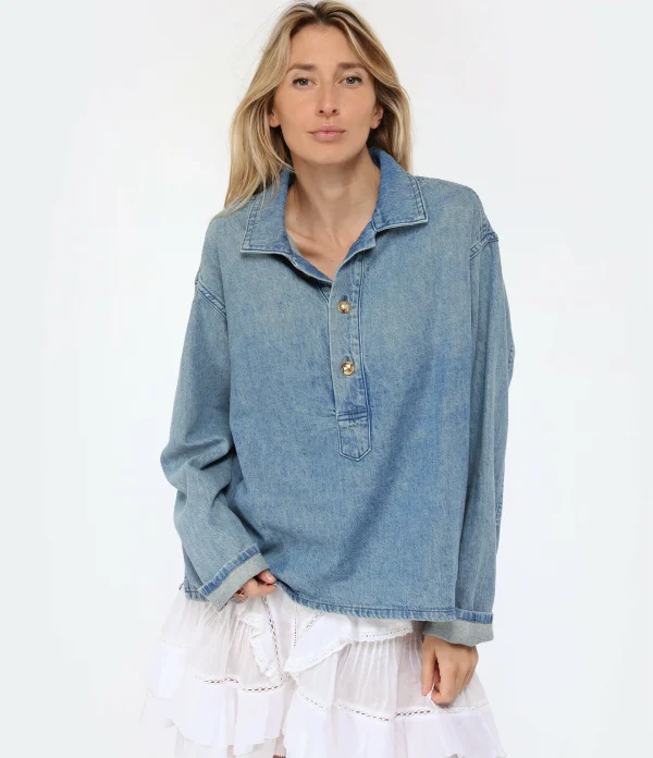 NILI LOTAN Blouse Harper Denim Bleu Délavé Retour gratuit en magasin. 4