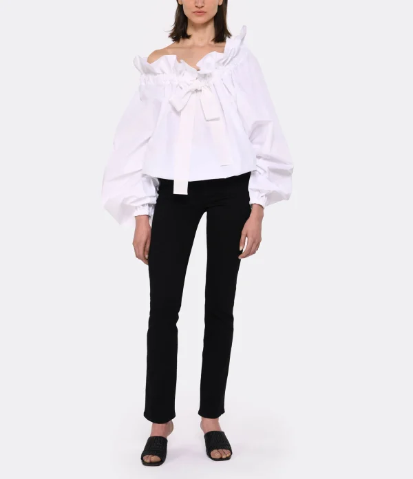 Retour gratuit en magasin. PATOU Blouse Manches Ballon Coton Blanc 5