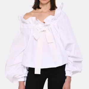 Retour gratuit en magasin. PATOU Blouse Manches Ballon Coton Blanc 11