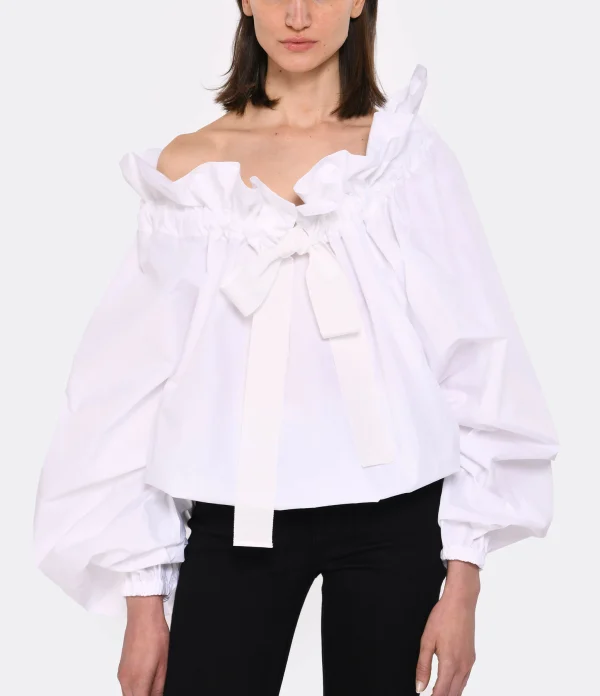 Retour gratuit en magasin. PATOU Blouse Manches Ballon Coton Blanc 4