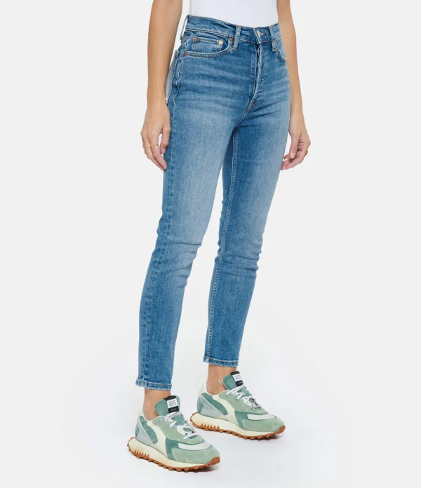 RE/DONE Jean 90s High Rise Ankle Crop Denim Bleu en promotion 5