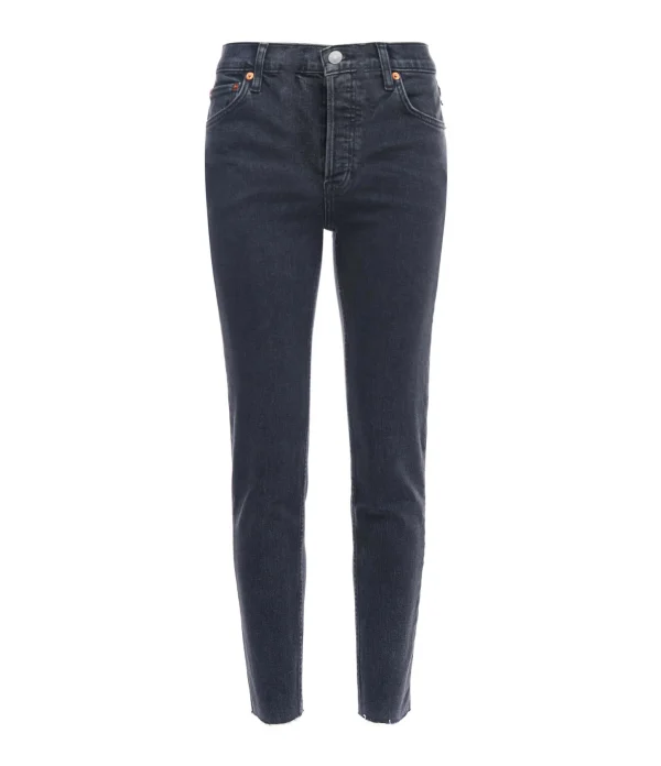 RE/DONE Jean 90s High Rise Ankle Crop Denim Noir à prix promos 1