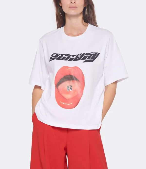 magasins pas chers ROTATE Tee-shirt Lips Coton Blanc, Capsule Sunday 4