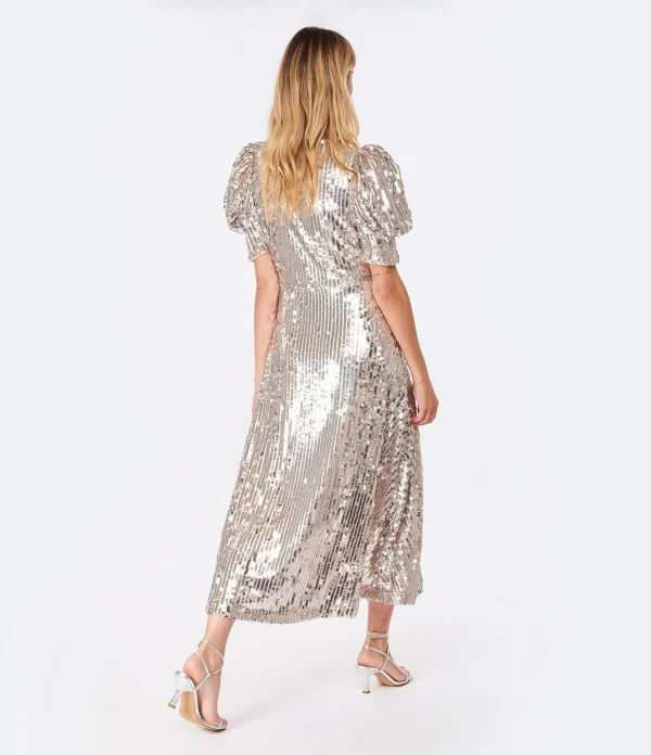 marque pas cher ROTATE Robe Sierina Sequin Argenté 6