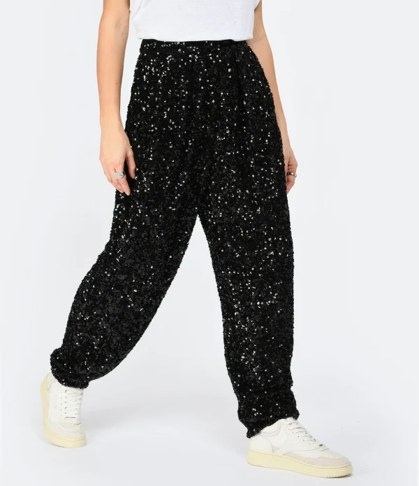 ROTATE Pantalon Taille Haute Sequins Noir officiel 5