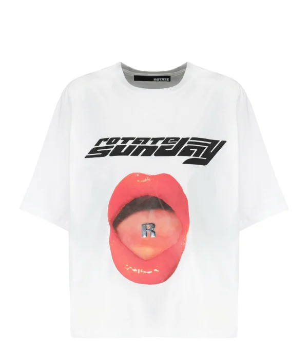 magasins pas chers ROTATE Tee-shirt Lips Coton Blanc, Capsule Sunday 1