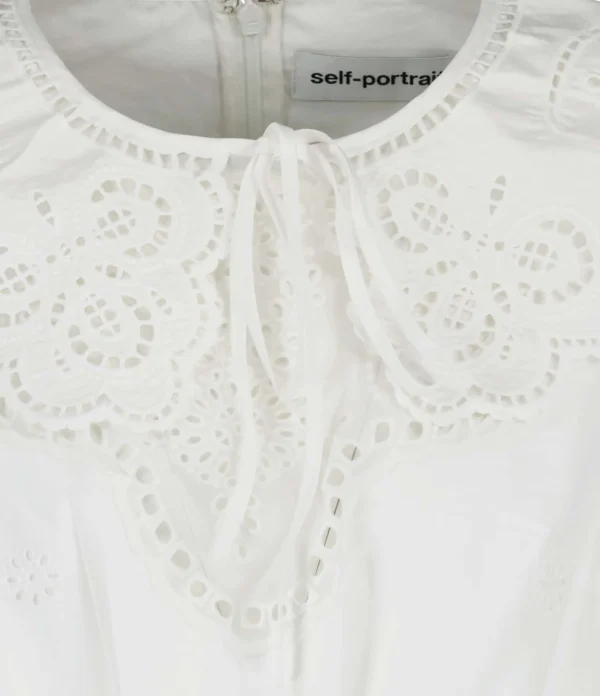 soldes officiel SELF PORTRAIT Robe Broderie Anglaise Coton Blanc 3