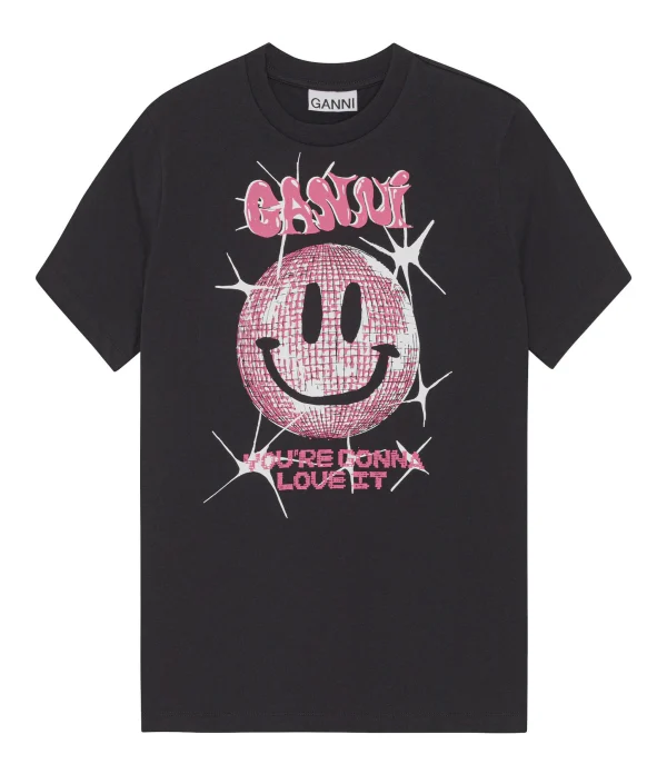 Ganni Tee-shirt Smiley Coton Organique Noir Phantom grossiste en ligne 1