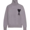 en solde AMI Paris Pull Unisexe Ami De Cœur Laine Gris Noir 26