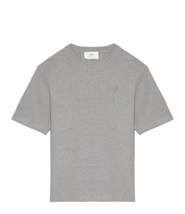 AMI Paris Tee-shirt Unisexe Ami De Cœur Coton Biologique Gris Chiné pas cher en ligne 1