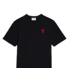 AMI Paris Tee-shirt Unisexe Ami De Cœur Coton Biologique Noir Rouge acheter en ligne 14