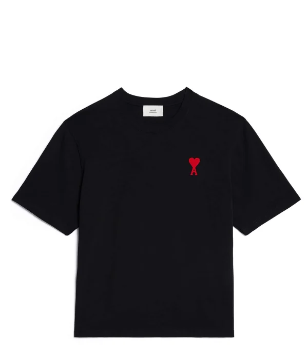 AMI Paris Tee-shirt Unisexe Ami De Cœur Coton Biologique Noir Rouge acheter en ligne 1