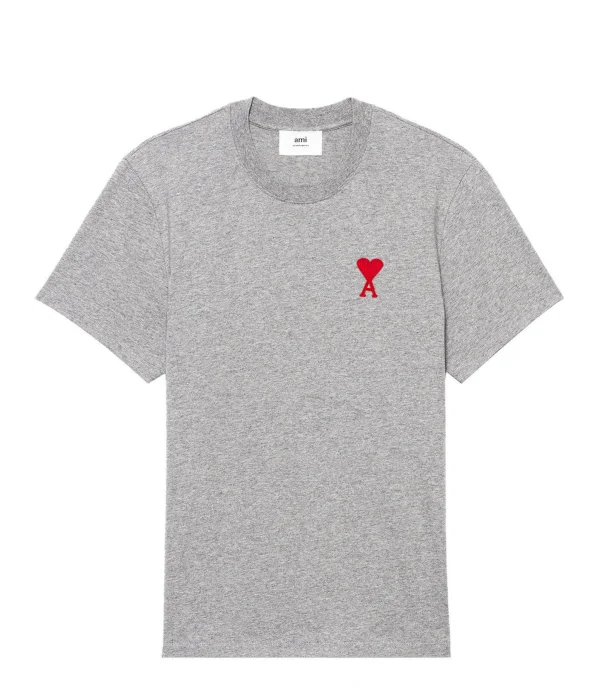 grande promotion AMI Paris Tee-shirt Unisexe Ami De Cœur Coton Biologique Gris Chiné Rouge 1