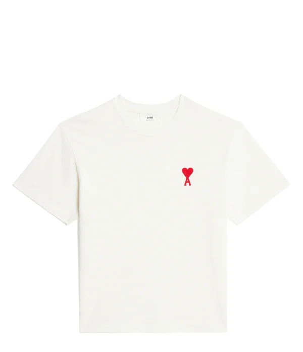 garantis authentique AMI Paris Tee-shirt Unisexe Ami De Cœur Coton Biologique Blanc Rouge 1