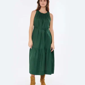 Vanessa Bruno Robe Midi Roema Lin Vert Fonce magasins pour 10