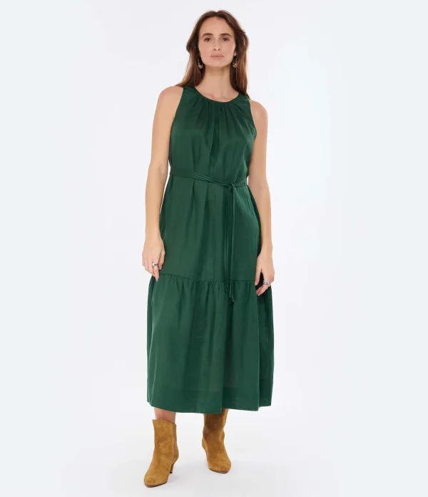 Vanessa Bruno Robe Midi Roema Lin Vert Fonce magasins pour 4