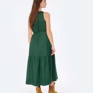 Vanessa Bruno Robe Midi Roema Lin Vert Fonce magasins pour 12