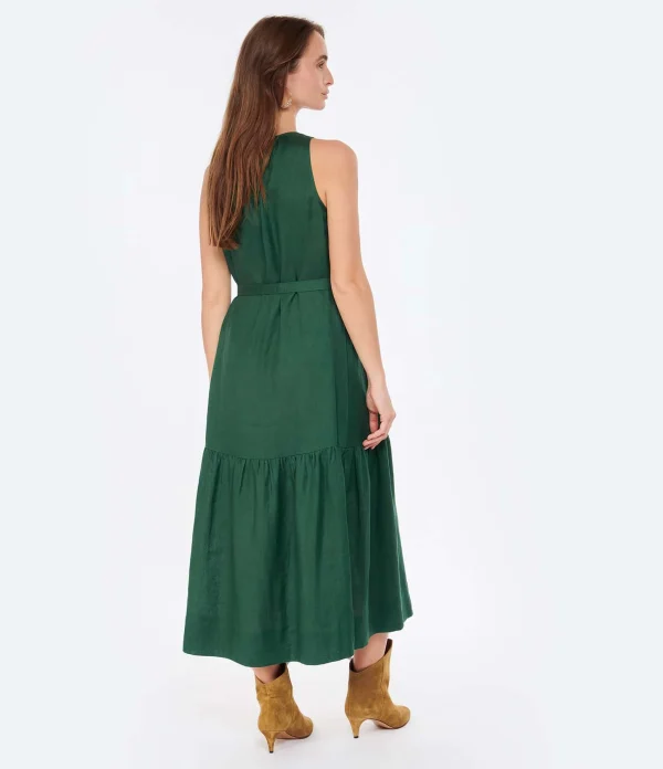 Vanessa Bruno Robe Midi Roema Lin Vert Fonce magasins pour 5