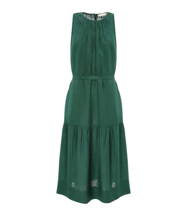 Vanessa Bruno Robe Midi Roema Lin Vert Fonce magasins pour 1