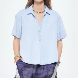 Pas Cher soldes France XIRENA Blouse Chayse Coton Bleu 12