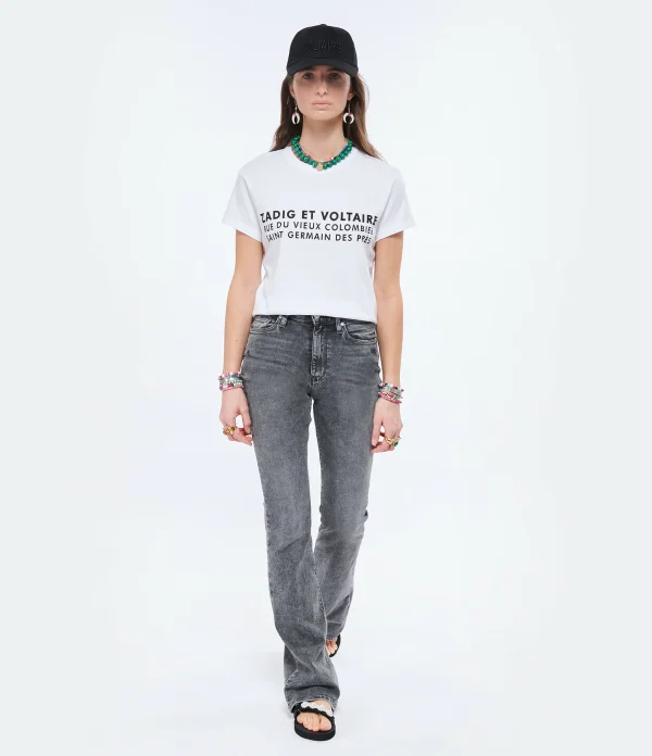 Top ventes Zadig & Voltaire Tee-shirt Zoe ZV Address Coton Blanc 5