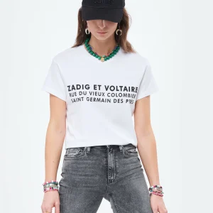 Top ventes Zadig & Voltaire Tee-shirt Zoe ZV Address Coton Blanc 11