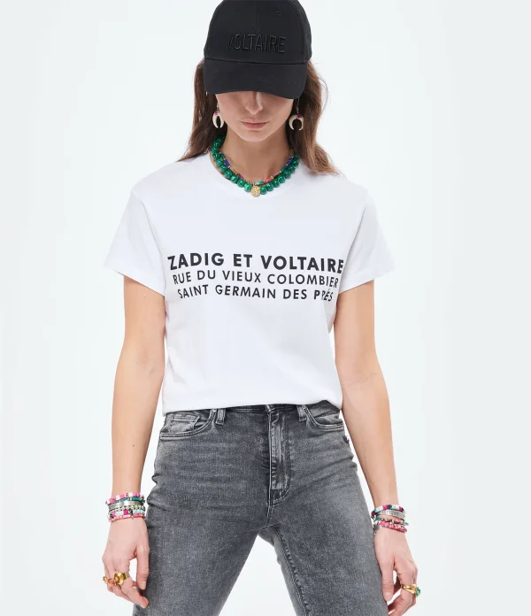 Top ventes Zadig & Voltaire Tee-shirt Zoe ZV Address Coton Blanc 4