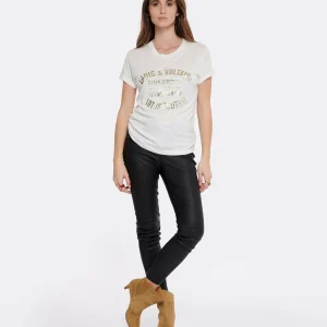 Zadig & Voltaire Tee-shirt Walk Blason Coton Blanc Doré fashioniable 10