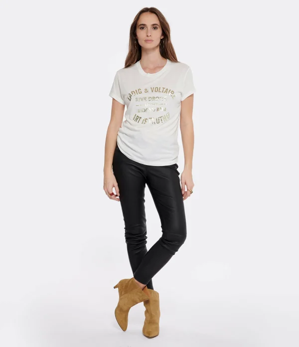 Zadig & Voltaire Tee-shirt Walk Blason Coton Blanc Doré fashioniable 4