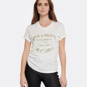 Zadig & Voltaire Tee-shirt Walk Blason Coton Blanc Doré fashioniable 8