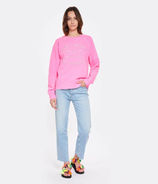 Zadig & Voltaire Sweatshirt Upper Blason Coton Rose Fluo remise en ligne 6