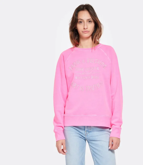 Zadig & Voltaire Sweatshirt Upper Blason Coton Rose Fluo remise en ligne 4