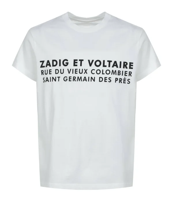 Top ventes Zadig & Voltaire Tee-shirt Zoe ZV Address Coton Blanc 1