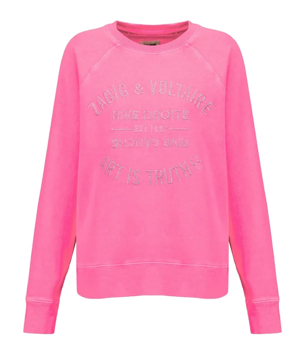 Zadig & Voltaire Sweatshirt Upper Blason Coton Rose Fluo remise en ligne 1