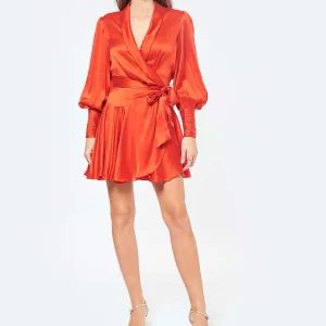 Zimmermann Robe Wrap Soie Rouge Retour Facile et Gratuit 10