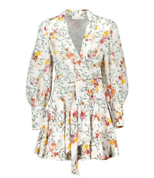 meilleure qualité Zimmermann Mini Robe Portefeuille Lin Imprimé 1