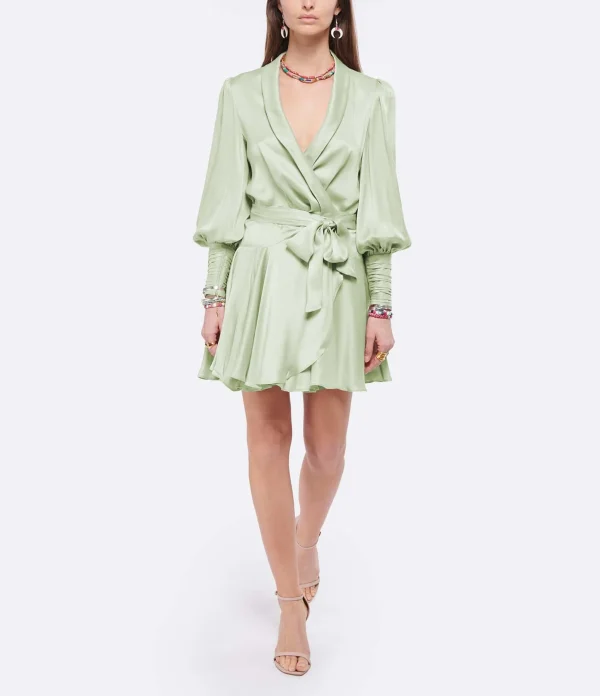 Zimmermann Robe Wrap Soie Vert Clair Réductions 4